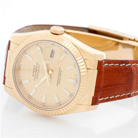 rolex datejust men gold leather strap